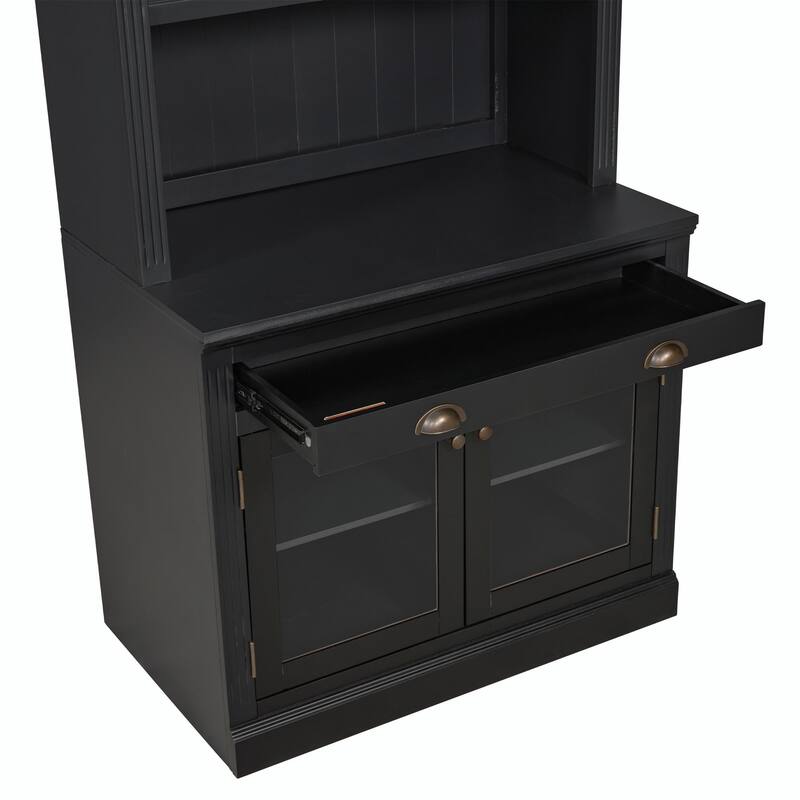 83.4" Tall Bookshelf, Modern Bookcase with 2 Glass Doors, 1 Drawer & Open Shelves