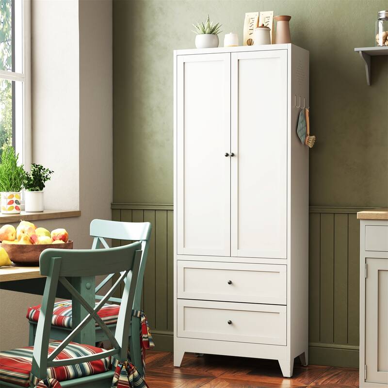 72" Pantry Kitchen Storage Cabinet with 2 Drawers & Adjustable Shelves