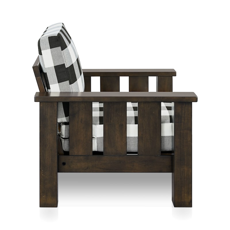 Furniture of America Milou Rustic Wood Plaid Patterned Fabric Chair