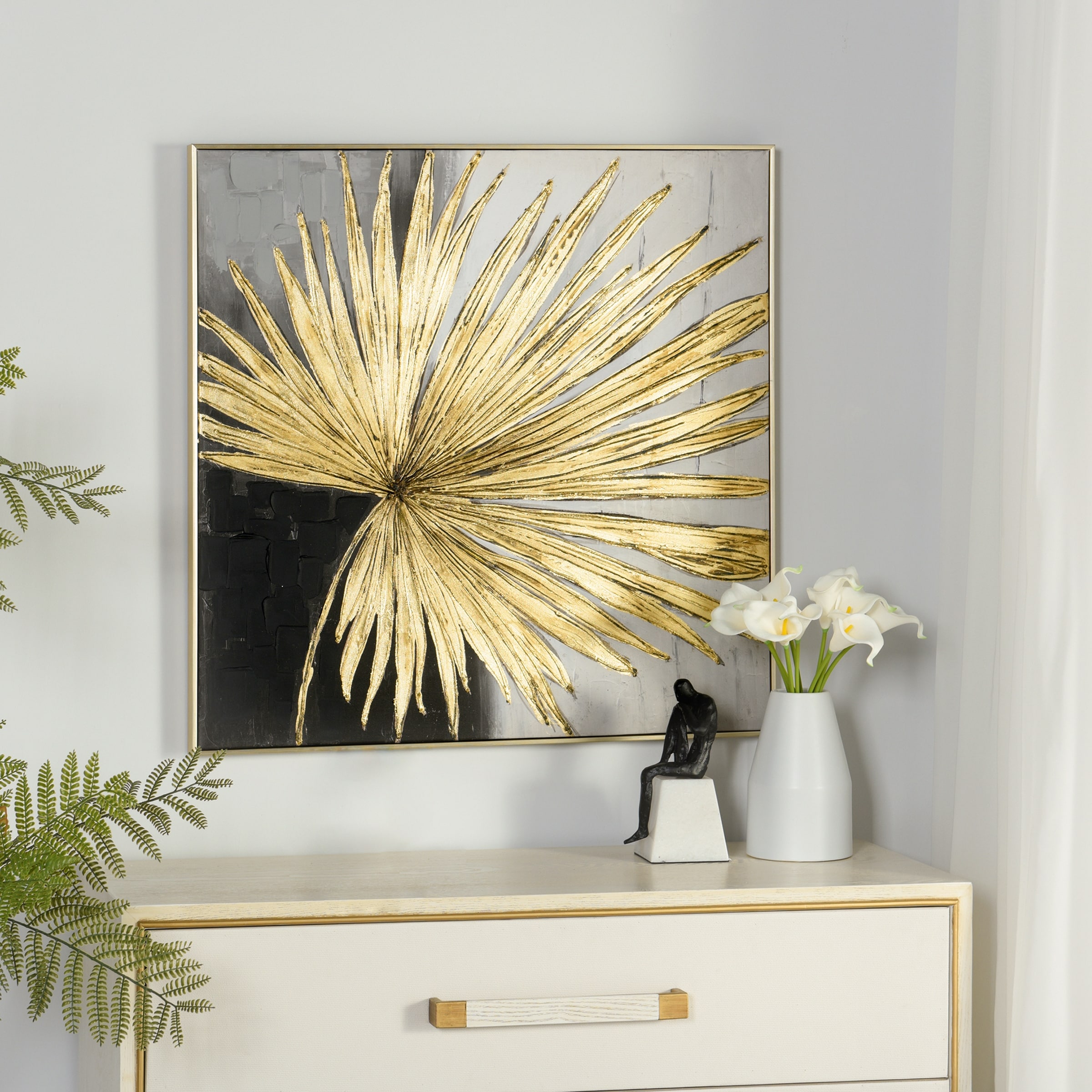 StyleCraft Palm Play II - Hand Embellished Framed Canvas Wall Art