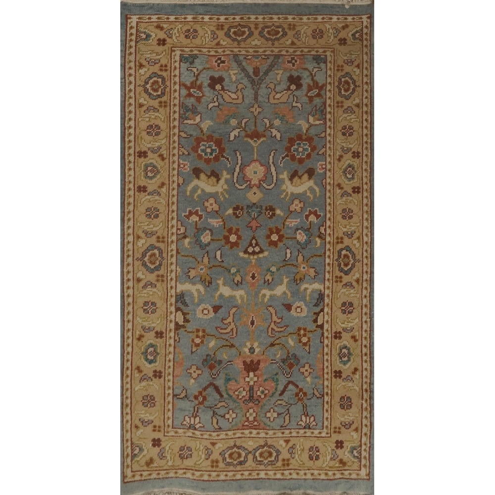 Hand Knotted Oriental 100% Wool Carpet Traditional Floral Navy Blue & Blues Ziegler Area Rug - 3' 11'' X 2' 0''