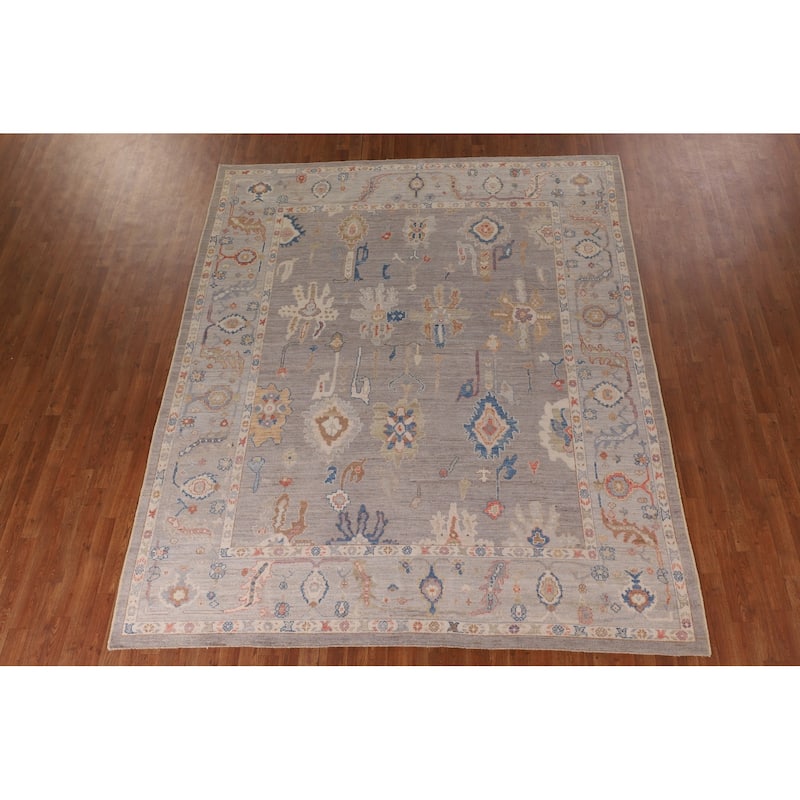 Grey Oushak Turkish Area Rug Hand-Knotted Vegetable Dye Wool Carpet - 8'4" x 9'11"