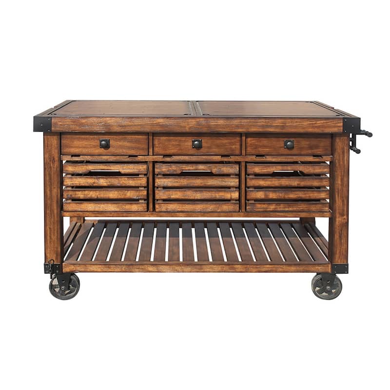 Lizzy Distressed Chestnut 3-Basket Kitchen Cart