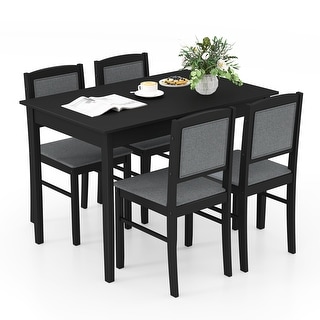 Gymax 5 PCS Dining Table Set for 4 w/Rubber Wood Legs Upholstered Seat ...