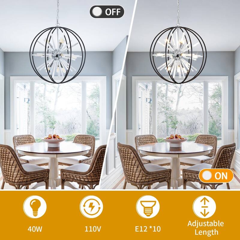 Modern Chandelier 22" 10-light Black and Silver Orb