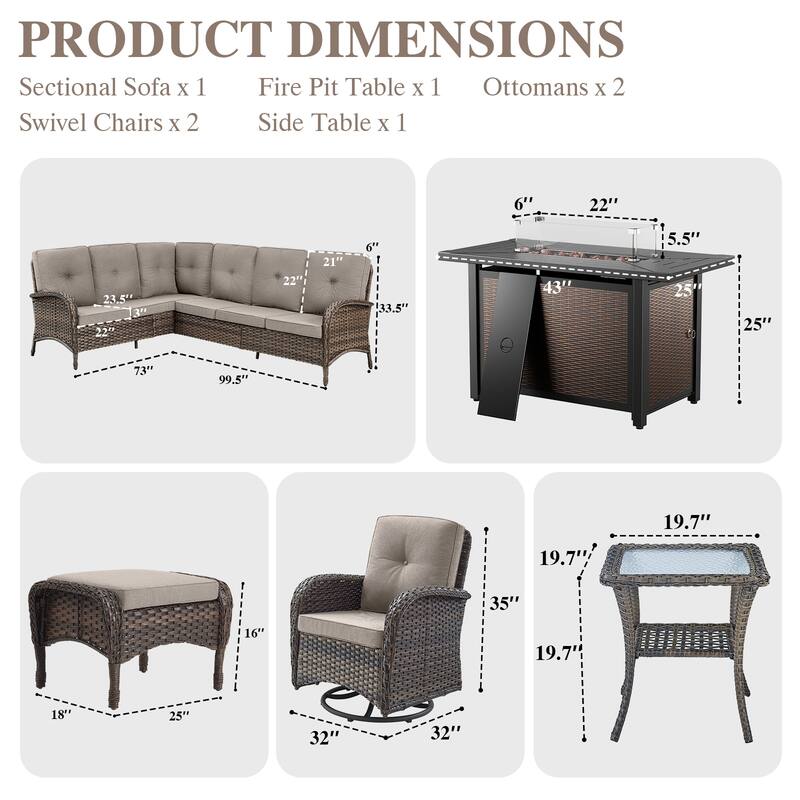 Fire Pit Table with Sectional Sofa Swivel Chairs Ottomans