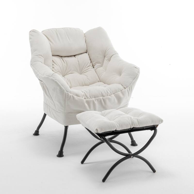 Accent Recliner Chair with Ottoman - Comfortable Upholstered Lounge Chair with Footrest, Ideal for Living Room, Bedroom - Beige