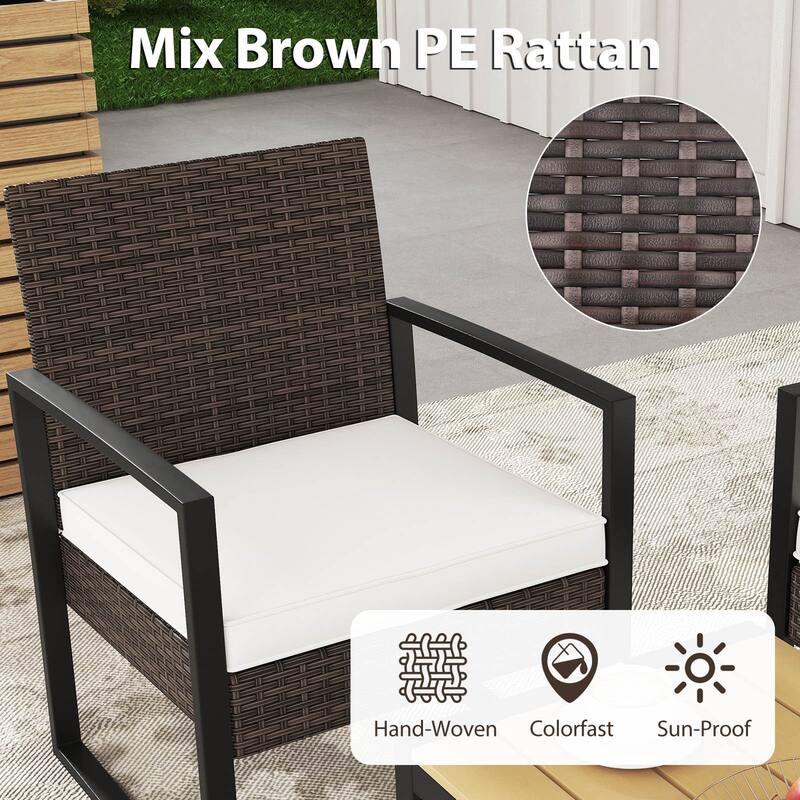 Gymax 4 Pieces Patio Furniture Set PE Rattan Porch Chairs w/ Loveseat