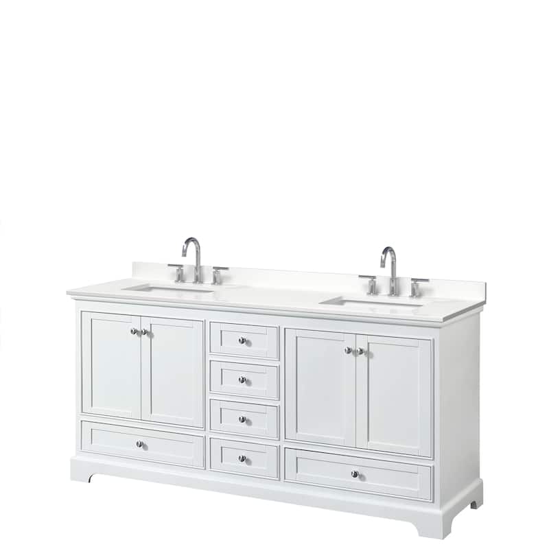 Deborah 72-inch Double Vanity, Quartz Top - White, Chrome Trim, White Quartz Top