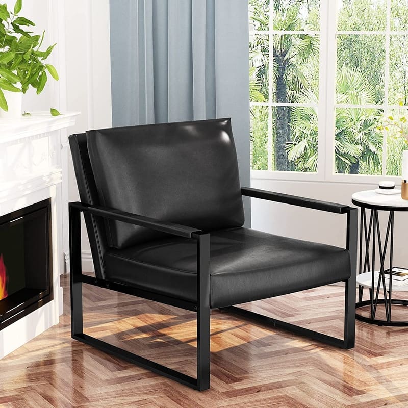 Eureka Modern Vintage Upholstered PU Leather Armchairs, Mid Century Accent Chairs with Steel Frame, Leisure Chairs (Set of 2)
