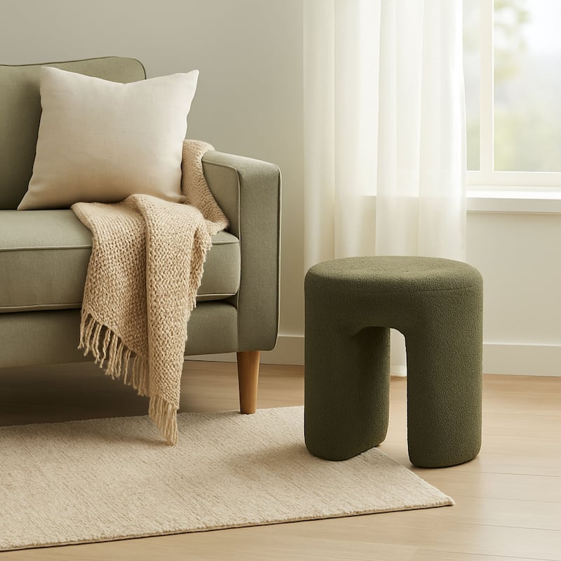 Plush Teddy Fabric Small Ottoman Foot Stool Vanity Stool for Bedroom