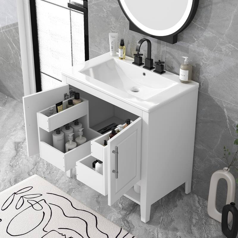 30" Bathroom Vanity with Sink, Multi-functional Bathroom Cabinet with Doors and Drawers