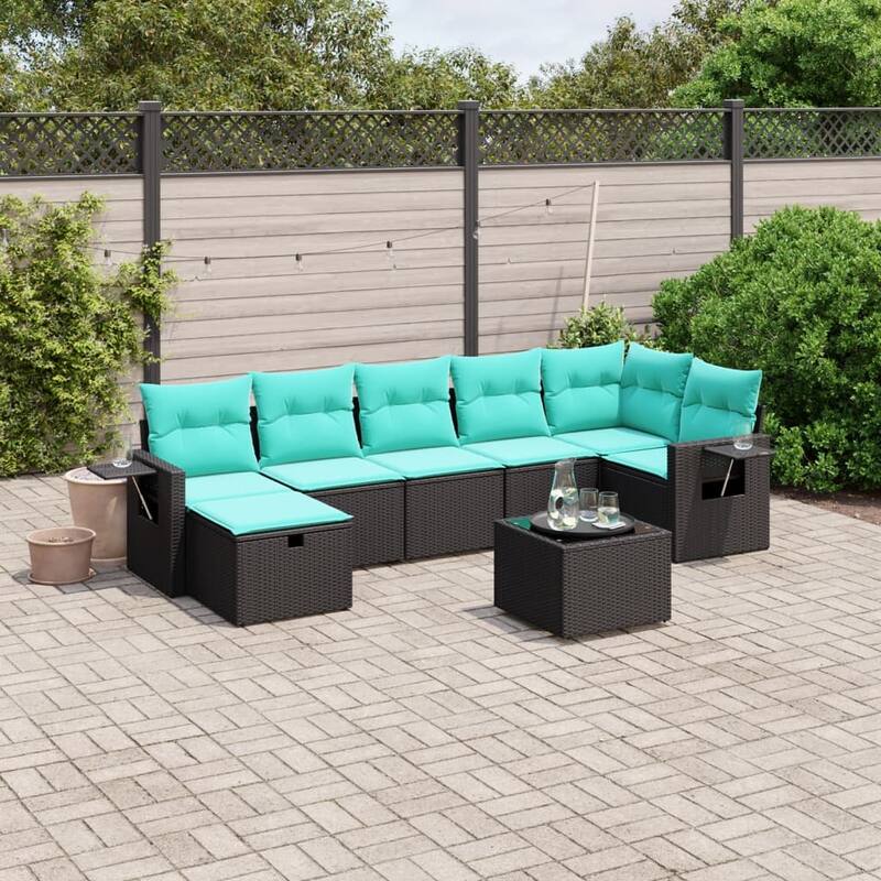 vidaXL Patio Sofa Set with Cushions Outdoor Conversation Furniture Poly Rattan - 24.4" x 24.4" x 27.2" - Black