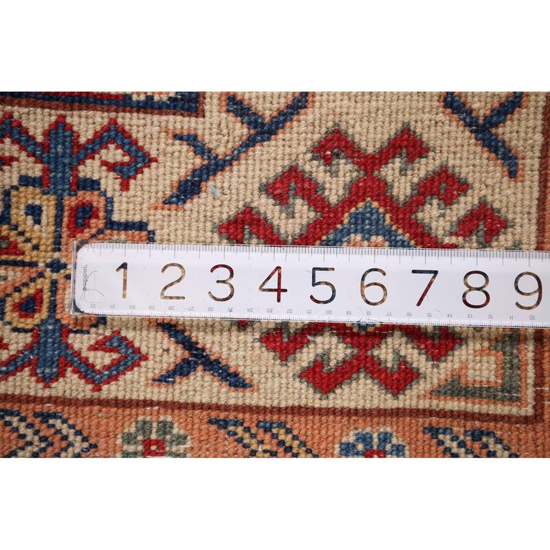 Hand Knotted Oriental 100% Wool Carpet Traditional Geometric Red Kazak Area Rug - 9' 6'' X 6' 7''