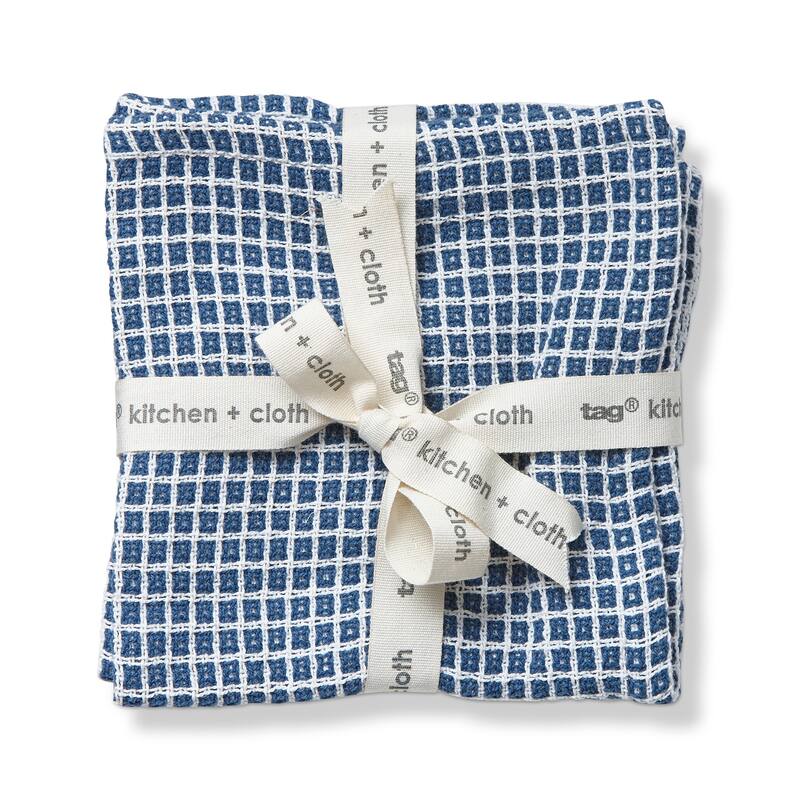 Textured Check Blue Dishcloth - Cotton Kitchen Towel, 12" x 12", Machine Washable, Everyday Use