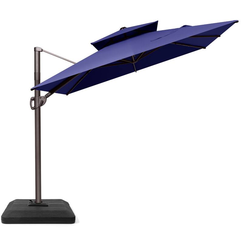 VredHom 9X11FT 360 Degree Rotation Patio Cantilever Umbrella with Base - Navy Blue