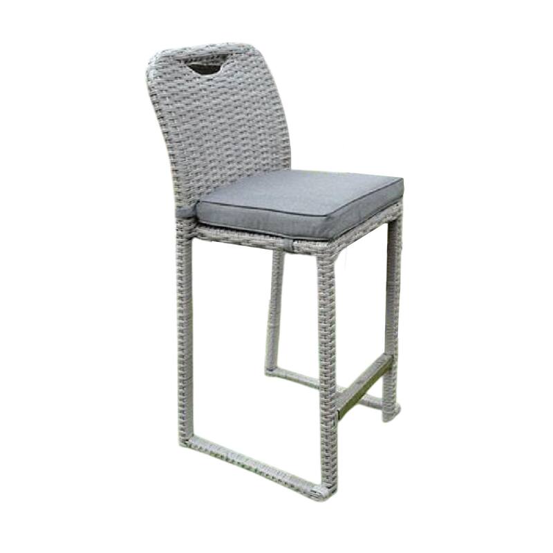 Mio Barstool Chair Set of 6, Thick Seat Cushion, Gray Wicker Frame