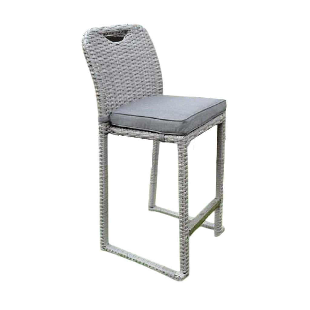 Mio Barstool Chair Set of 6, Thick Seat Cushion, Gray Wicker Frame