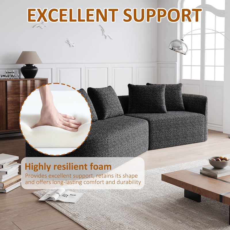 Chenille Upholstered Curved Sectional Sofa with Chaise and Pillows