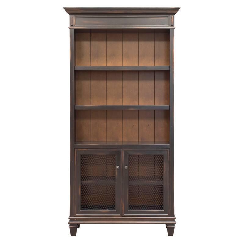 Hartford Open Wood Bookcase, Storage Cabinet, Office Shelves, Black - 40 W x 78 H x 14 D - Black two toned finish