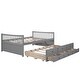 preview thumbnail 9 of 22, Wood Daybed Frame Full Size Sofa Bed with Pull-out Trundle Bed, Wood Slat Support & 3 Storage Drawers, for Livingroom Guest Room