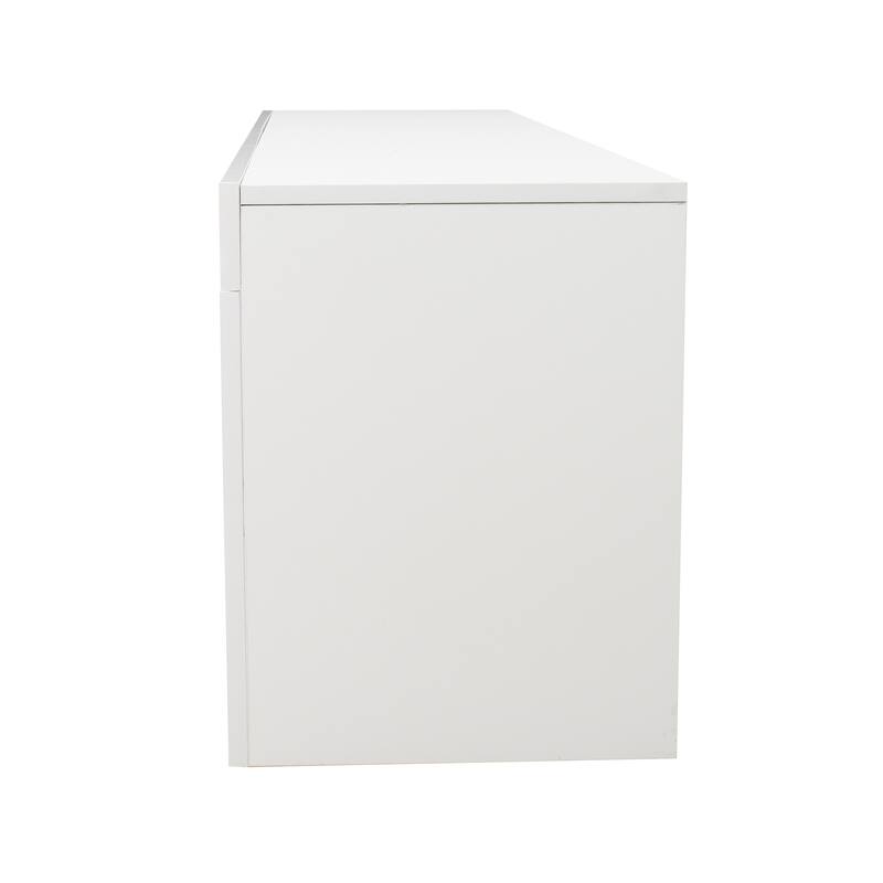 Anmytek Modern High Gloss White TV Stand with LED Lights for 55 inch TV Entertainment Center Storage Cabinet