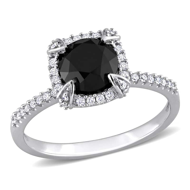 Miadora 2ct TDW Black and White Diamond Halo Ring in 14k White Gold