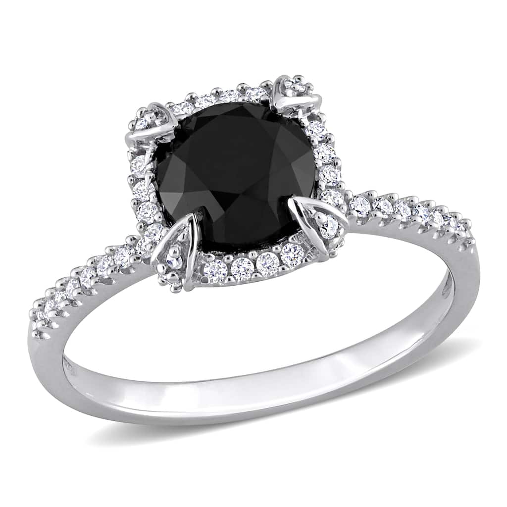 Miadora 2ct TDW Black and White Diamond Halo Ring in 14k White Gold