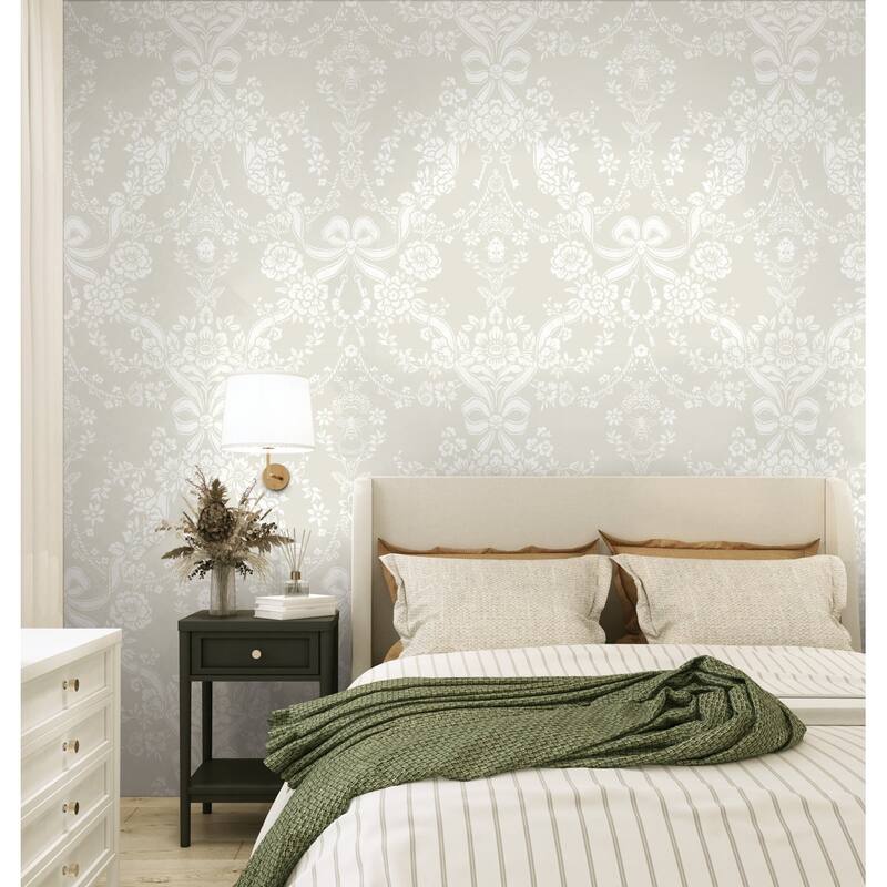 Bow Damask Non-Pasted Wallpaper – 396in. x 21in. – Covers 56 square feet