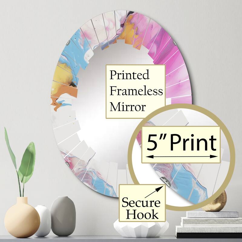 Designart "Fushia Pink and Light Blue Fluid Illusions II" Abstract Modern Wall Mirror