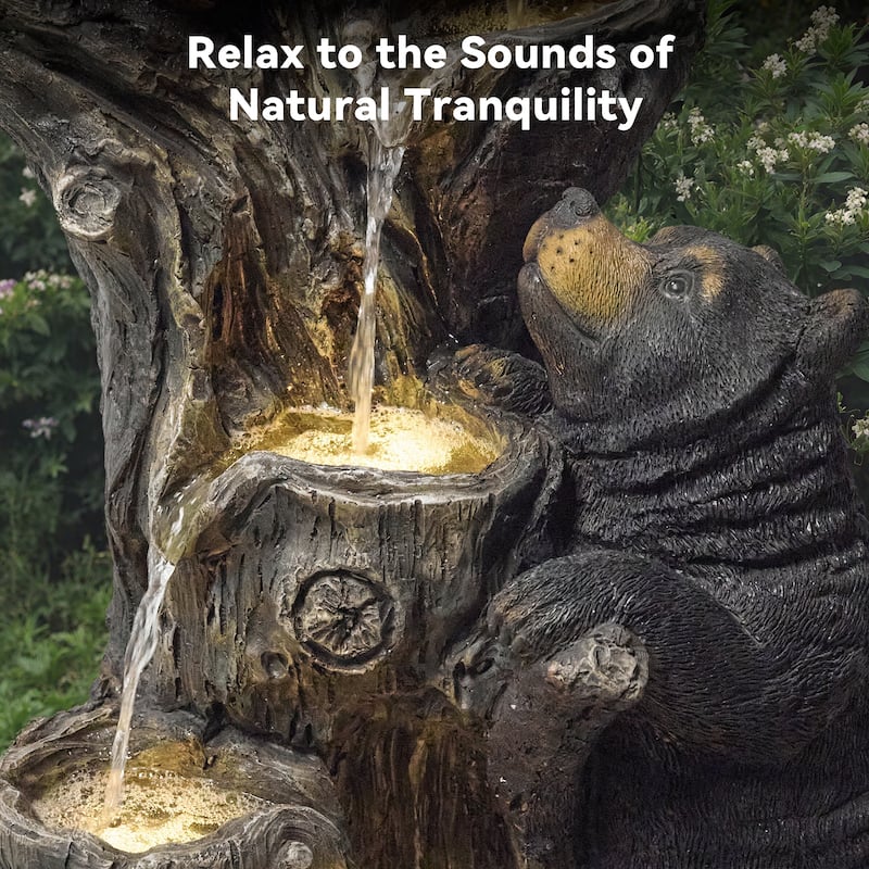 Vbal Resin Bears and Honeycomb 4-Tier water extraction Outdoor Fountain with LED Light