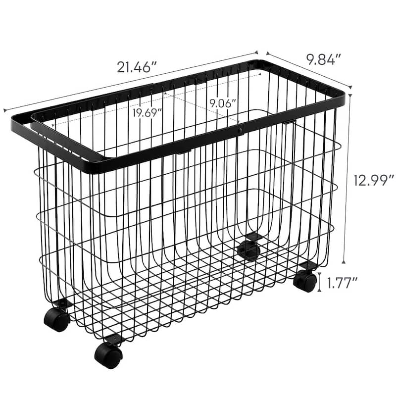 Yamazaki Home Rolling Wire Basket, Steel, 9.8 gallons, 35 liters, Holds 11 lbs - L 9.8 x W 21.5 x H 14.8 inches