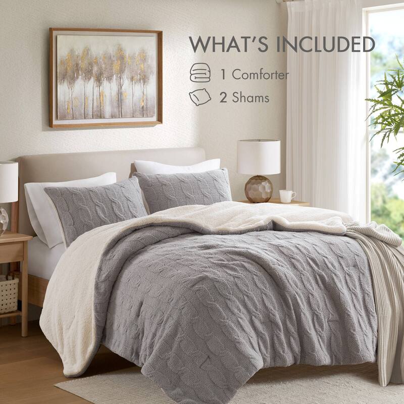 2 Pieces Twin Cable Knit Chenille Comforter Set