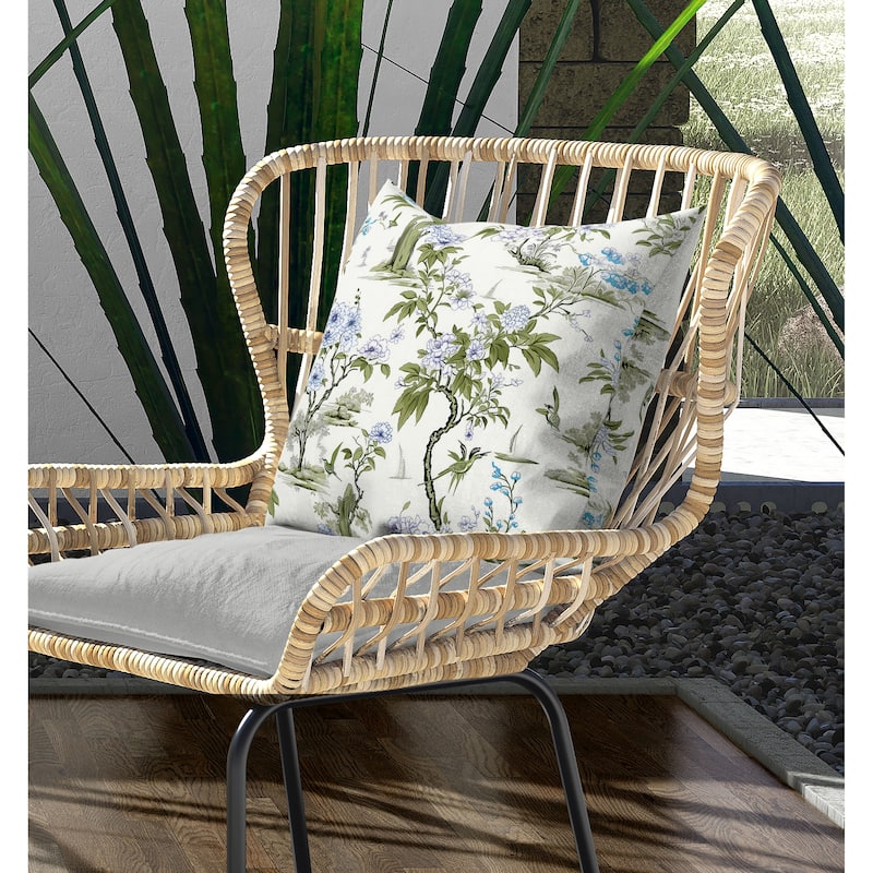 Open Air Orchid Indoor/Outdoor Reversible Throw Pillow Green and Blue