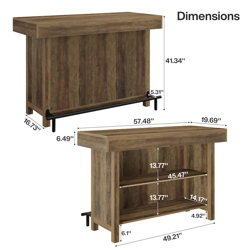 57-Inch Large Home Bar Unit, 2-Tier Mini Bar Table with Footrest for Kitchen, Home, Living Room, Counter Height Pub Table,