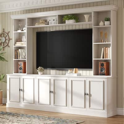 4-Piece Entertainment Center Wall Unit Set with Bridge for TVs Up to 70'', TV Stand W/Adjustable Shelves, Large Media Console
