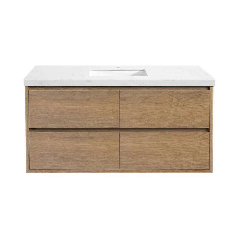 NebulaSky 24/ 30/ 36/ 48 in Wall Mounted Single Sink Bathroom Vanity with Engineered Stone Top Combo Cabinet Vanity Set - 48 inch