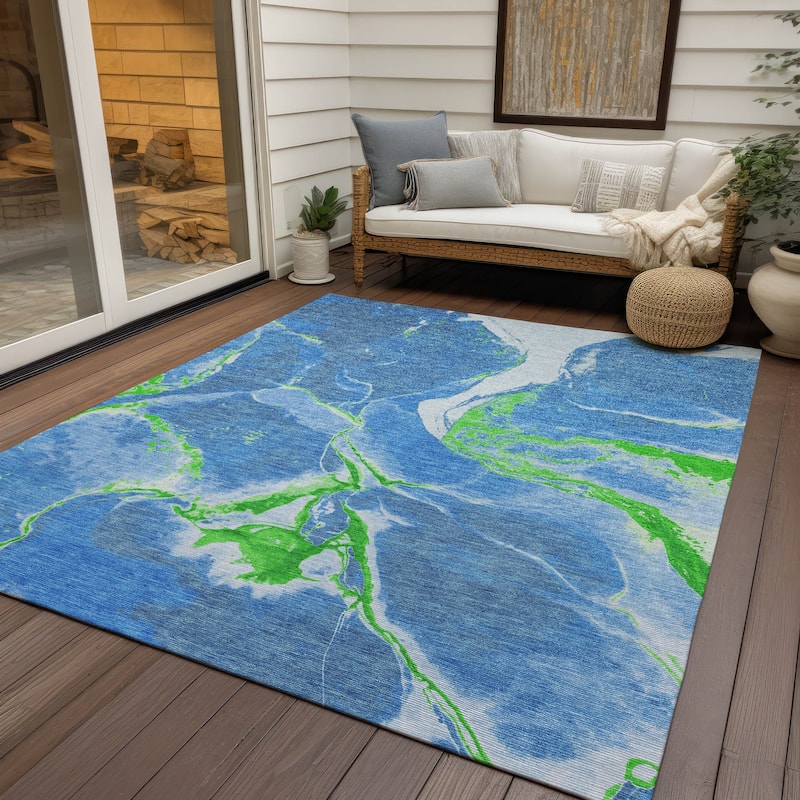Machine Washable Indoor/ Outdoor Modern Abstract Chantille Rug - Denim - 3' x 5'