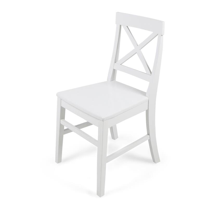 Acacia Wood Dining Chairs, White Cross Back Chairs (Set of 2)