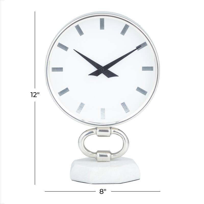 Silver Stainless Steel Metal Decorative Clock with Marble Base