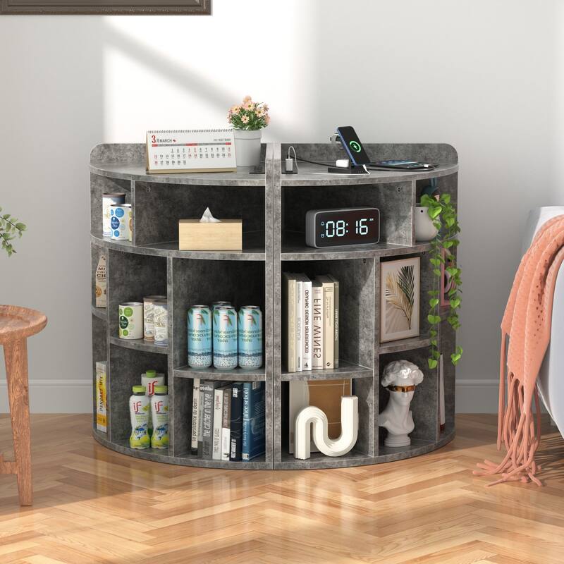 VECELO 4-Tier Adjustable Corner Bookshelf with Charging Station 3 AC Outlets & 2 USB Ports Waterproof Eco-Friendly Design