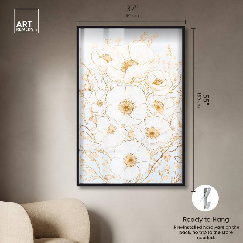 White and Gold Poppies II Shadowbox by Art Remedy