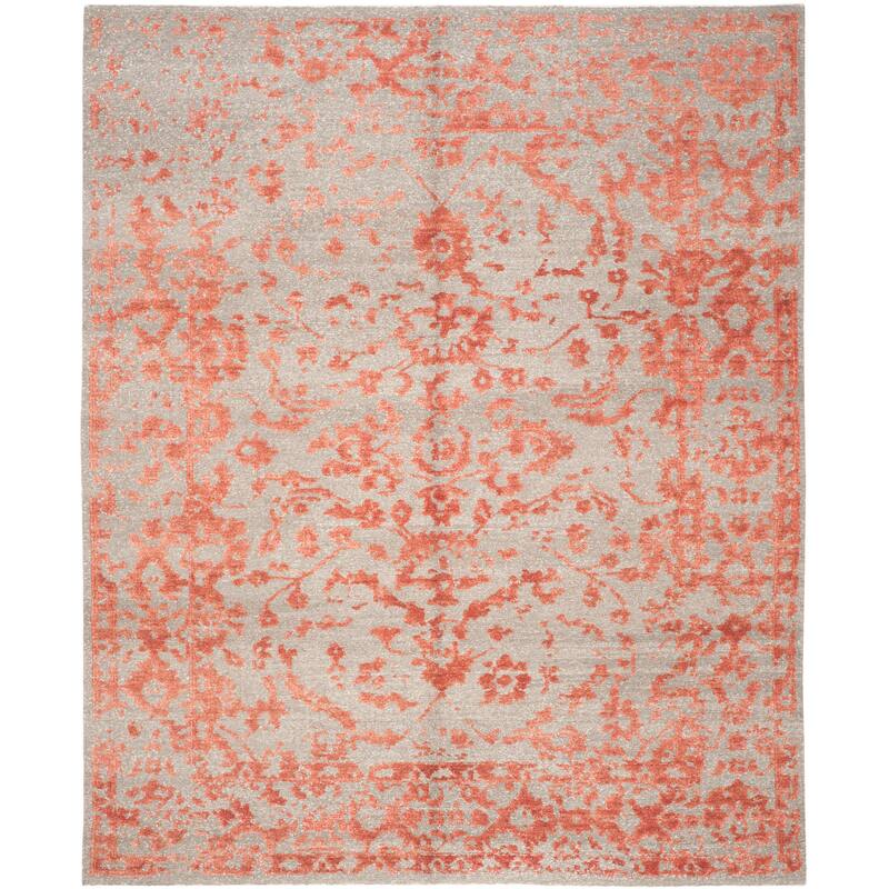 SAFAVIEH Couture Hand-knotted Centennial Johanne Modern Abstract Silk Rug - 8' x 10' - Grey/Red