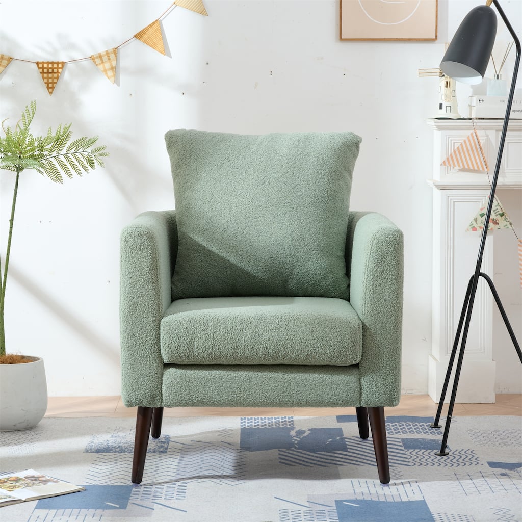 Green Modern 26.77" Upholstered Arm Chair with Solid Wood Legs and Waist Pillow