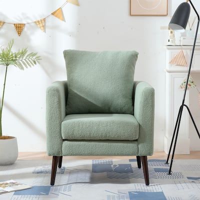 Modern 26.77" Upholstered Arm Chair with Solid Wood Legs and Waist Pillow