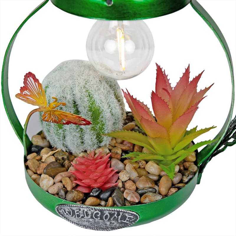 Solar Metal Silly Green Bird with Garden and LED Decor