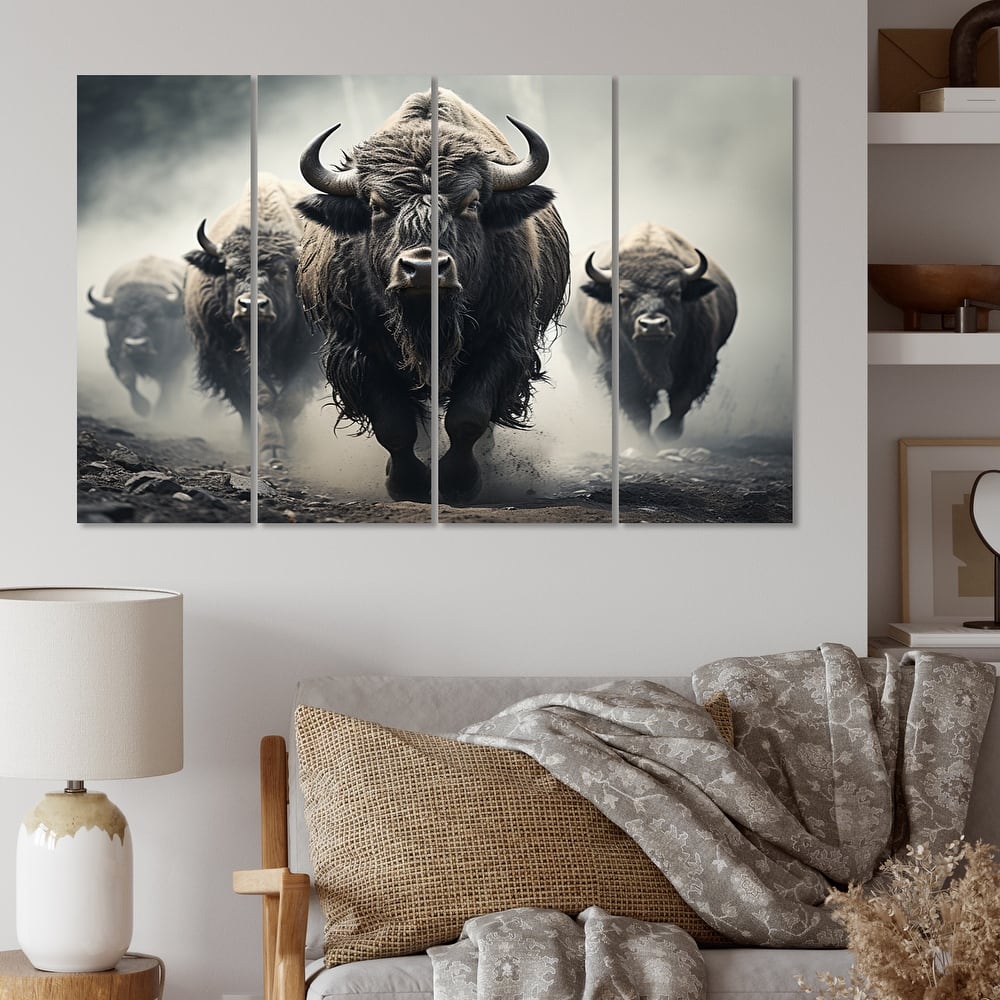 Designart "Grey Buffalo Gentle Guardians I" Animals Multipanel Wall Art Print set