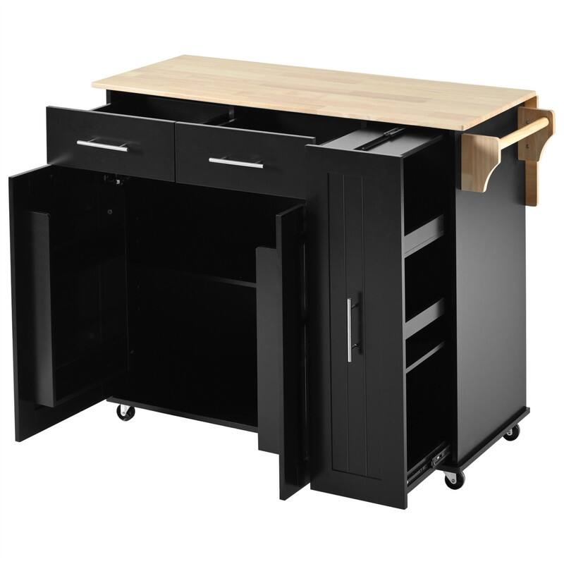 Kitchen Island with Drop Leaf and 3 Tier Pull Out Cabinet Organizer, Rolling Kitchen Cart on Wheels w/ 2 Drawers & Storage Rack