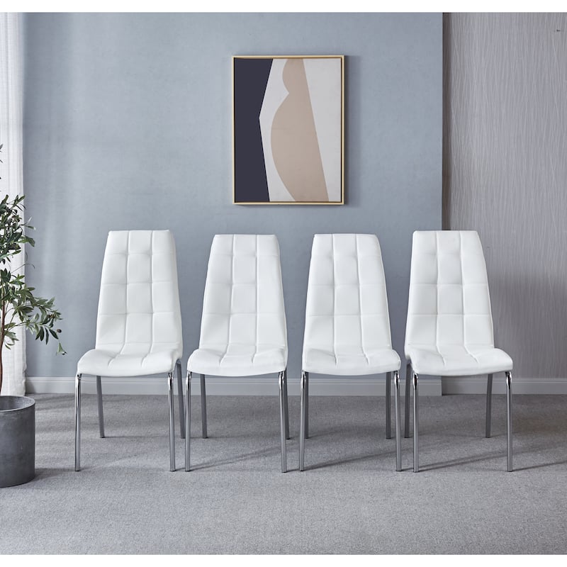 Set of 4 Modern Lattice Design Leatherette Dining Chair with Metal Legs