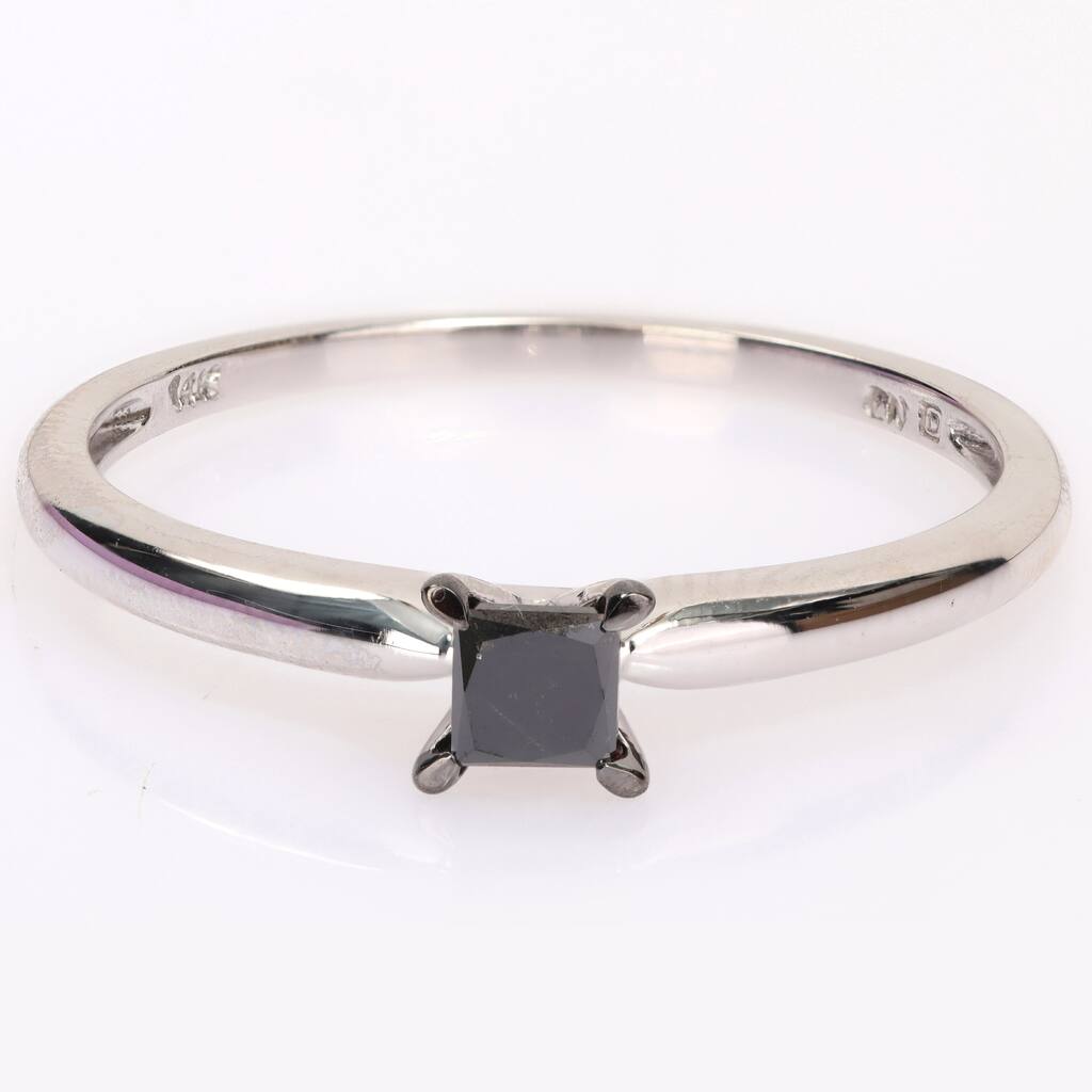 Miadora 1/4ct TDW Princess-cut Black Diamond Solitaire Engagement Ring in 14k White Gold